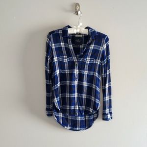 American Eagle Half Button Up Blue Plaid Shirt Size XS